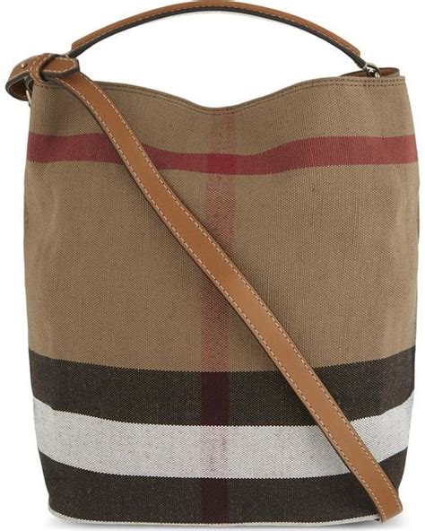 Burberry Ashby Medium Canvas Bucket Bag in Brown .